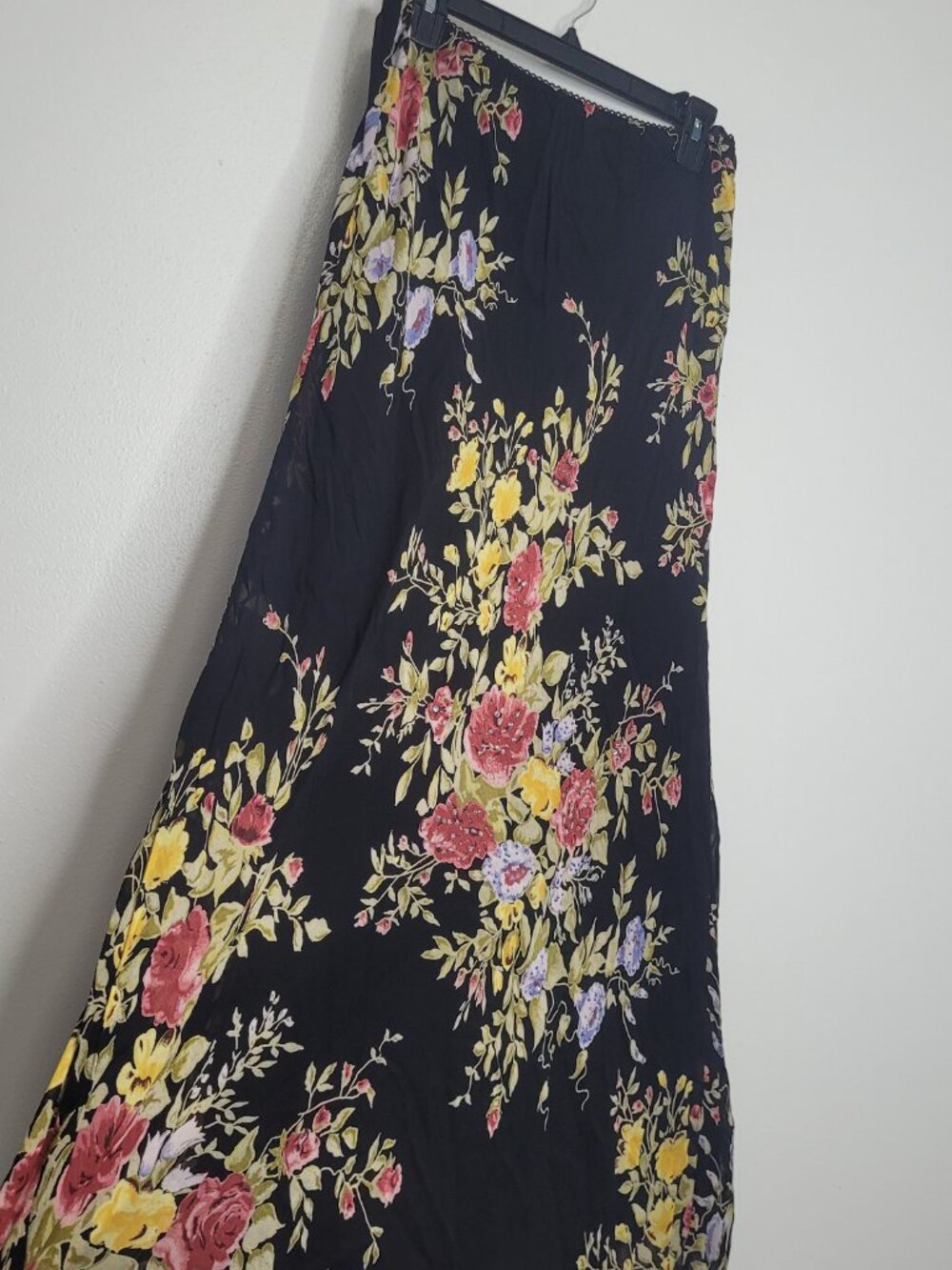 Y2k Lola P black dark romantic moody floral print pull on maxi skirt size xl - Picture 2 of 7
